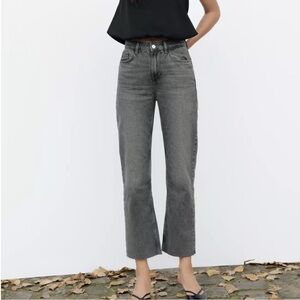 Zara High Waist Gray Raw Hem Gray Straight Leg Jeans Size 6
